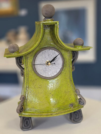 Stonesplitter - Medium Lime Green Raku Clock - Primrose Gallery and Framing