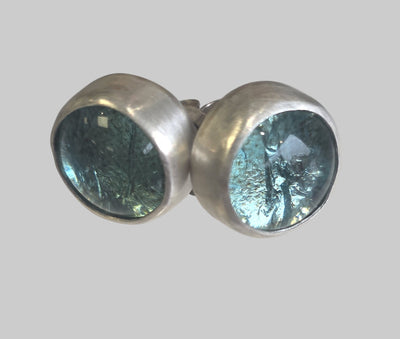 Tracy Chamberlain - Turquoise Glass and Silver Stud Earrings