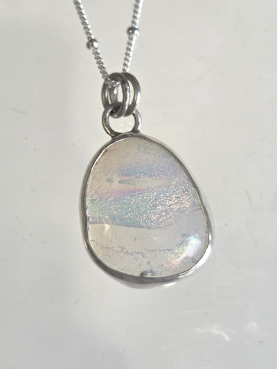Tracy Chamberlain -Rainbow Moonstone Glass Pendant With Silver Chain
