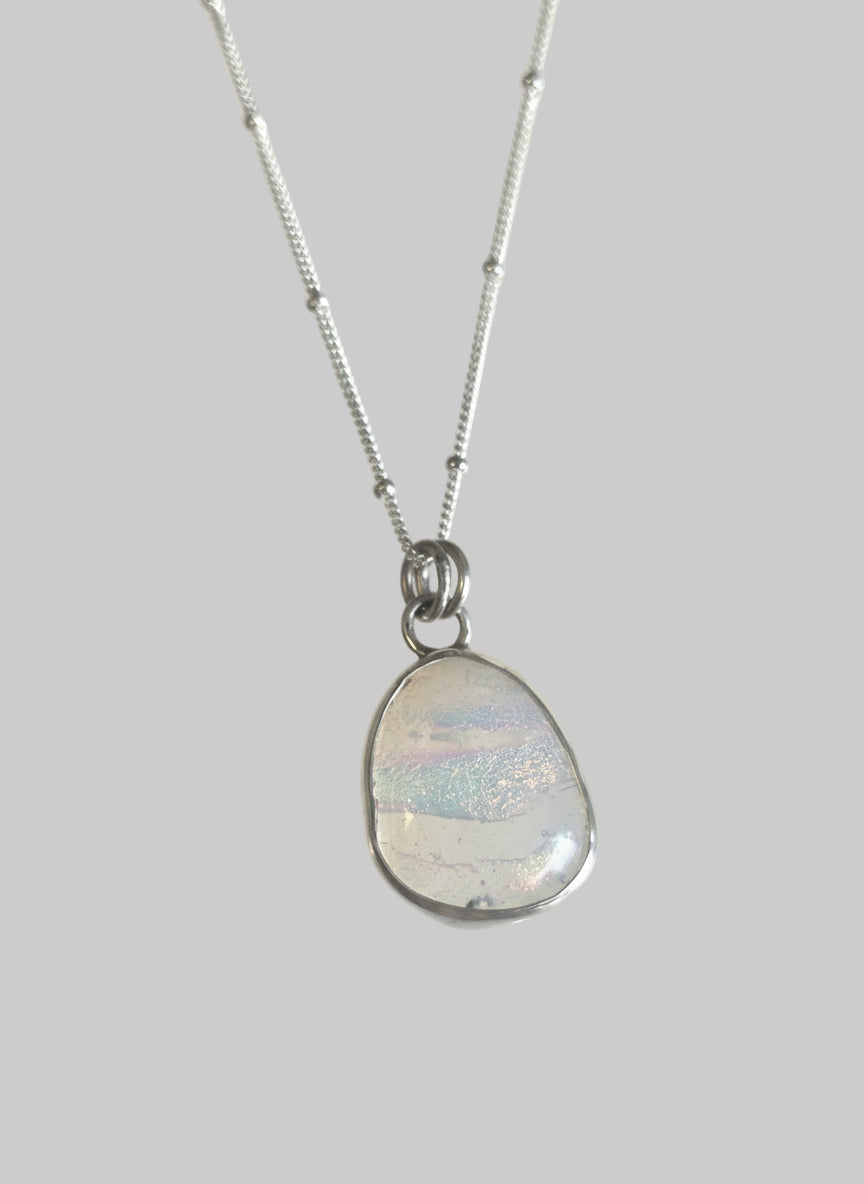 Tracy Chamberlain -Rainbow Moonstone Glass Pendant With Silver Chain