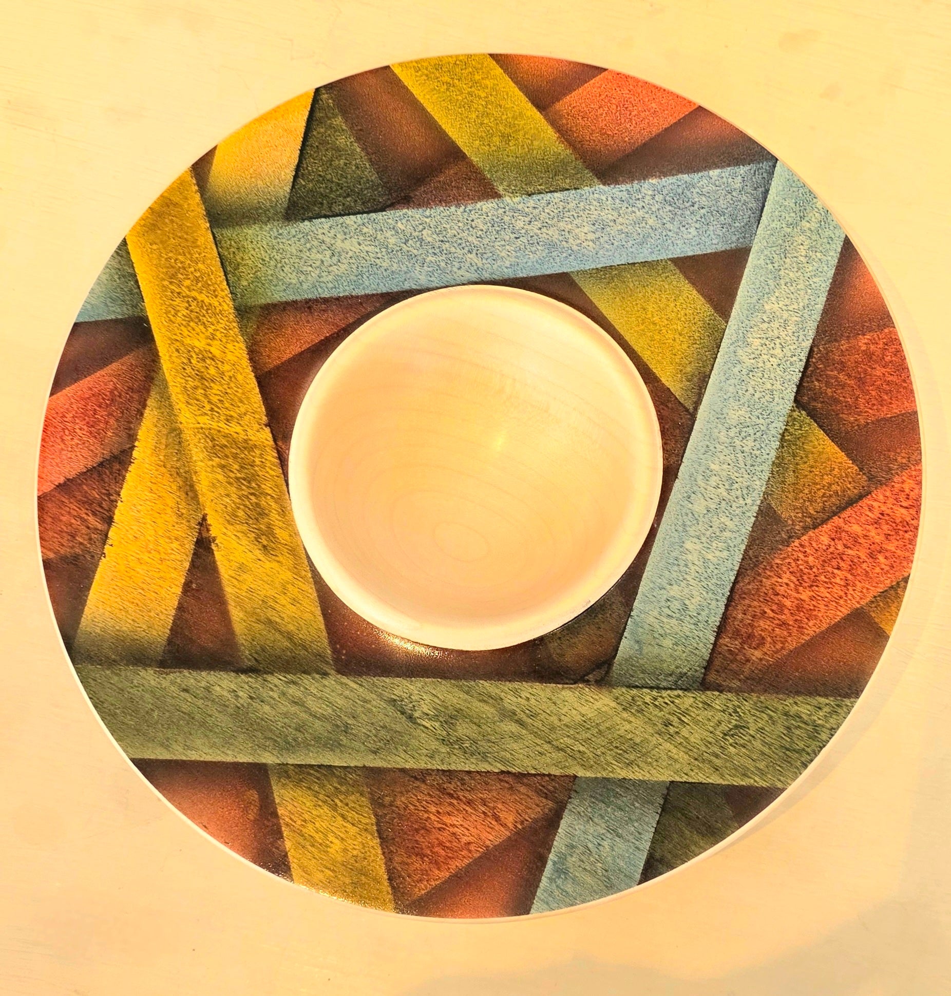 Ravi's Wood Turning - Colour Band Plate - Primrose Gallery and Framing
