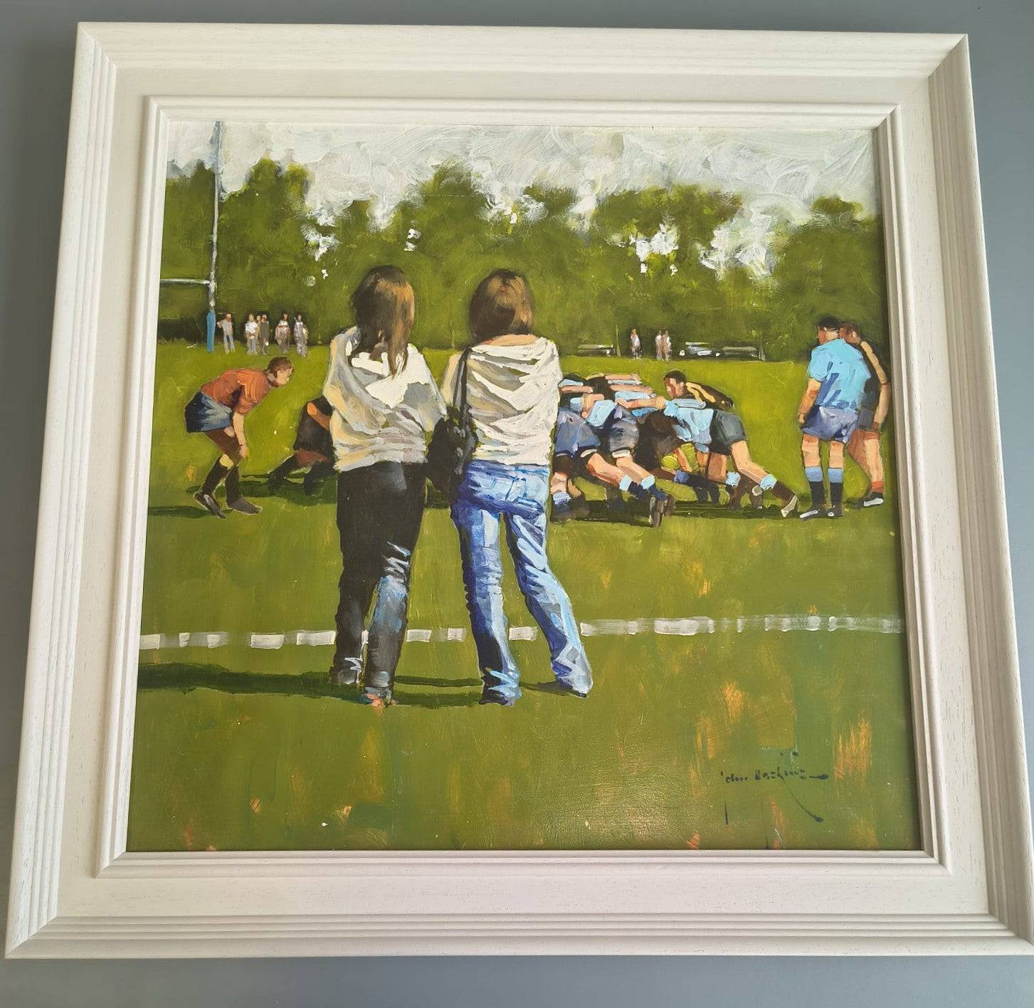 John Haskins art- 'The Supporters Club', Original Oil on Board, Framed - Primrose Gallery and Framing