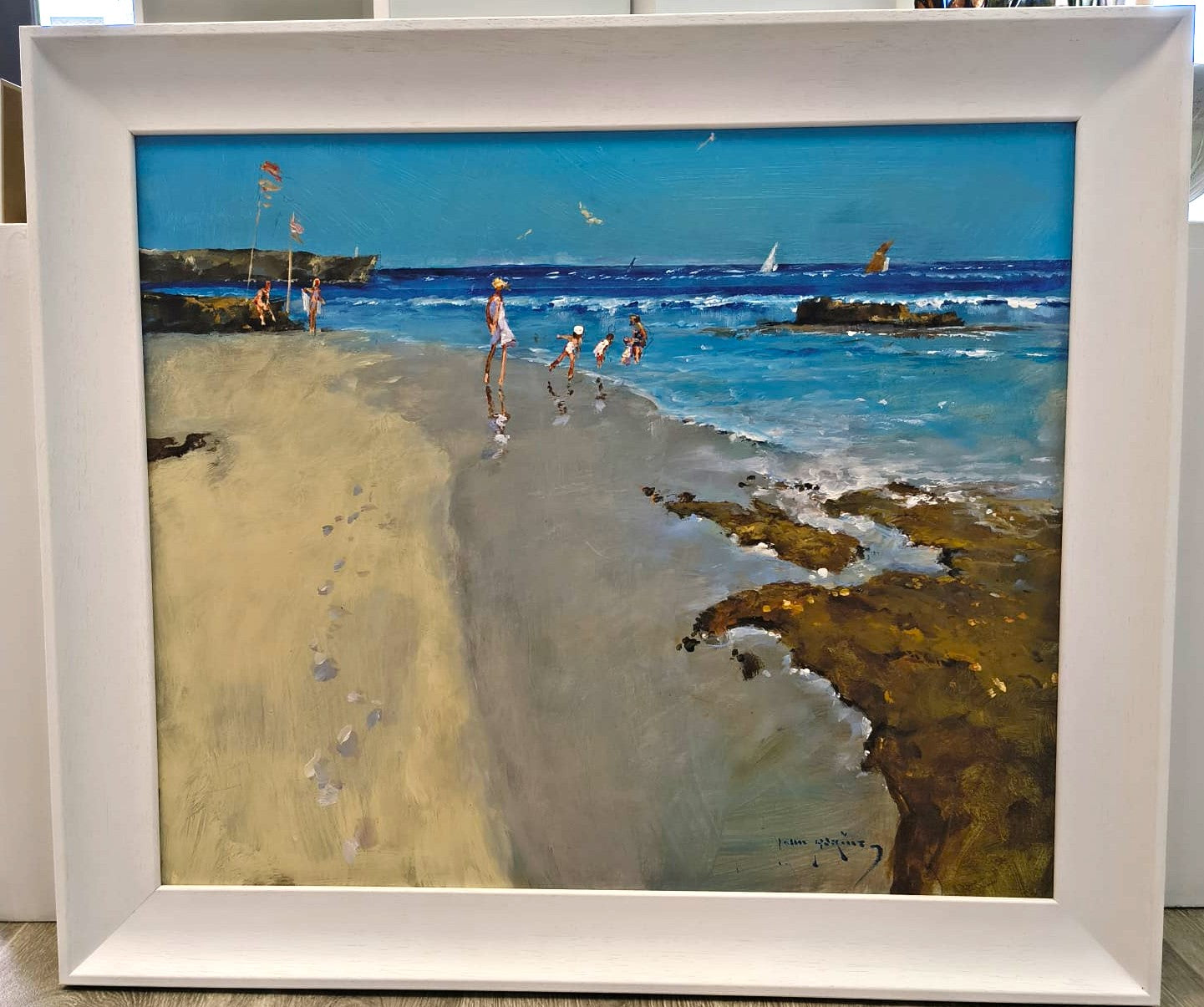 John Haskins art- 'Edge of the Tide', Original Oil on Board, Framed - Primrose Gallery and Framing