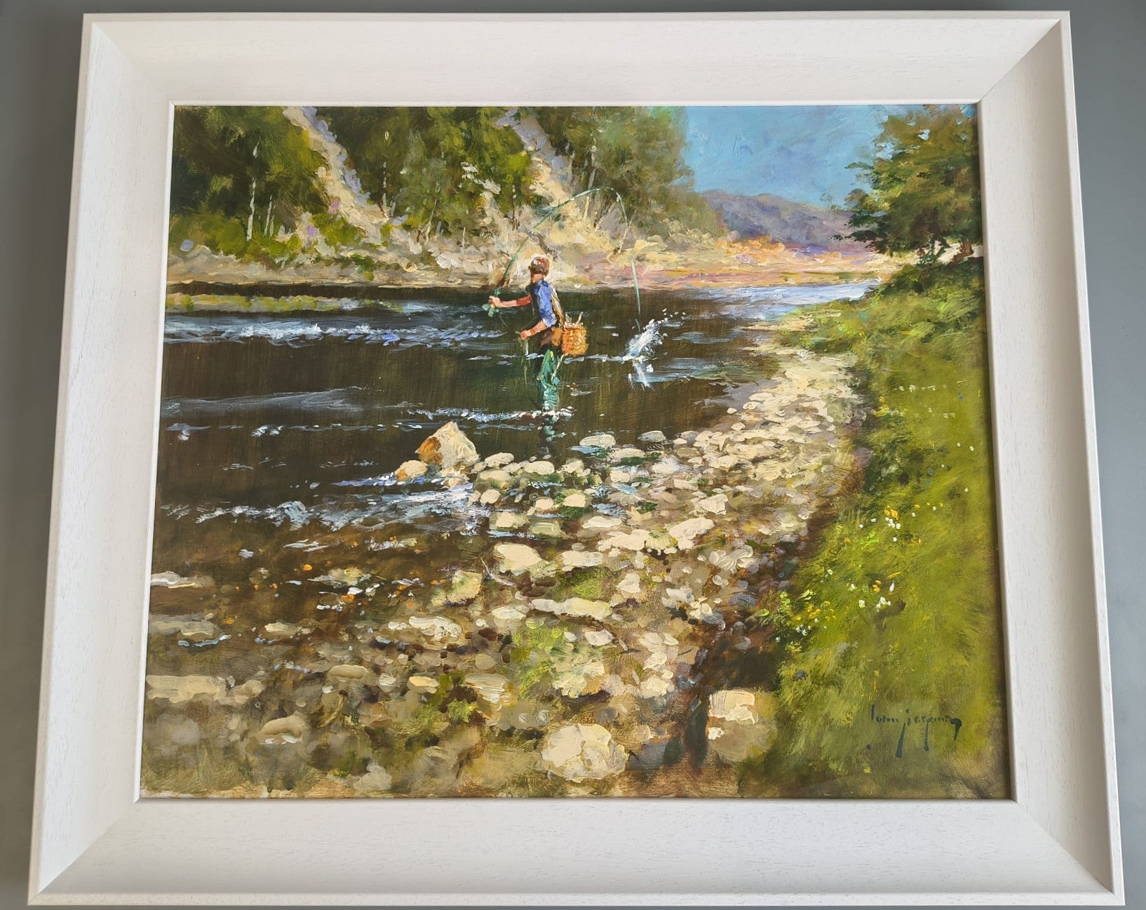 John Haskins art- 'Taking the Fly', Original Oil on Board, Framed - Primrose Gallery and Framing