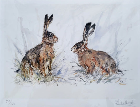 Anne Gilbert - Bill and Ben, limited Edition Print of a Britsh Hares