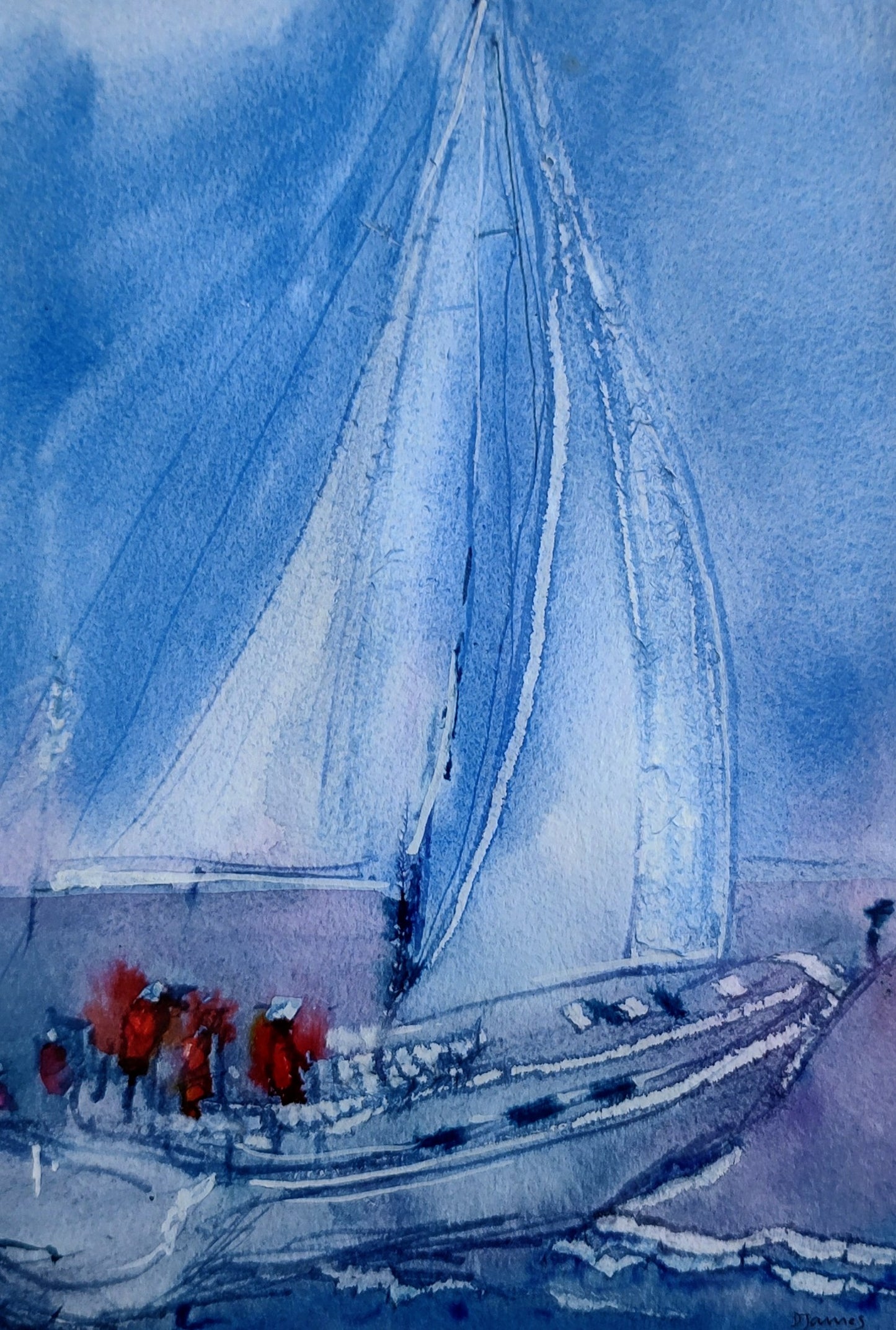 Debbie James- Sailing to Cowes, Original Watercolour Seascape