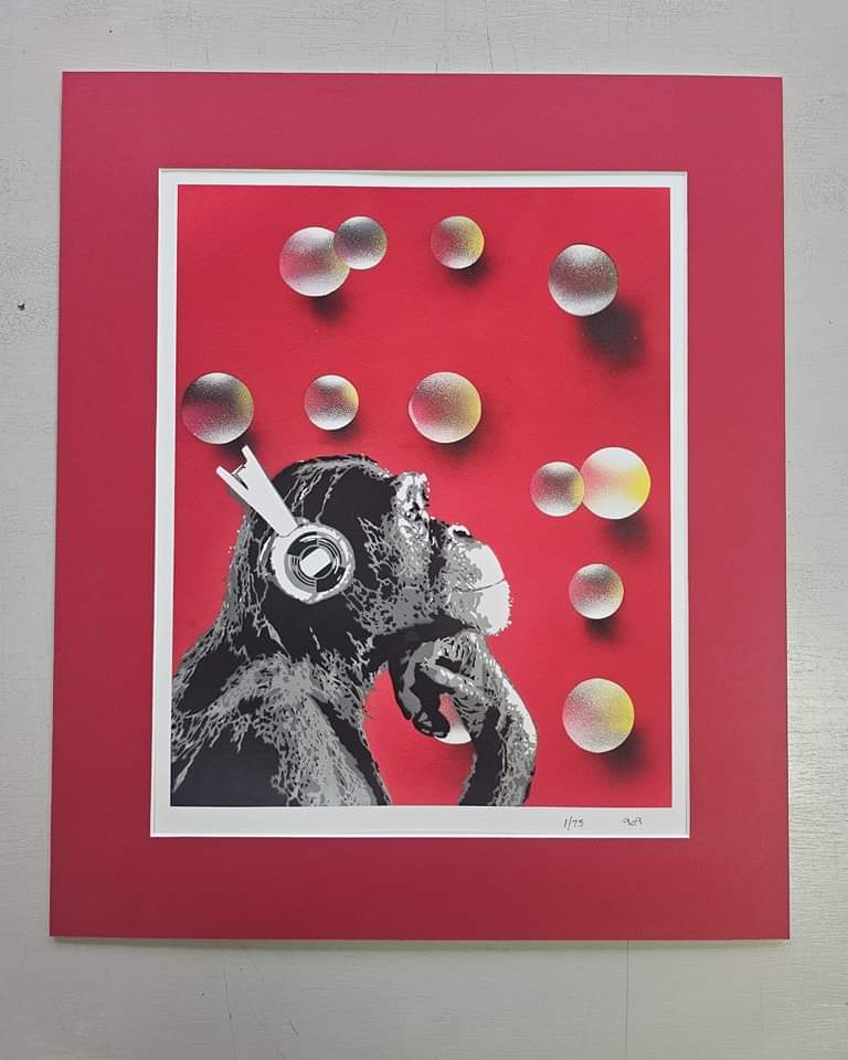 909Art- Disco Chimp, Bubbles- Limited Edition Print, Mounted