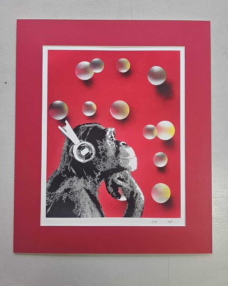 909Art- Disco Chimp, Bubbles- Limited Edition Print, Mounted - Primrose Gallery and Framing