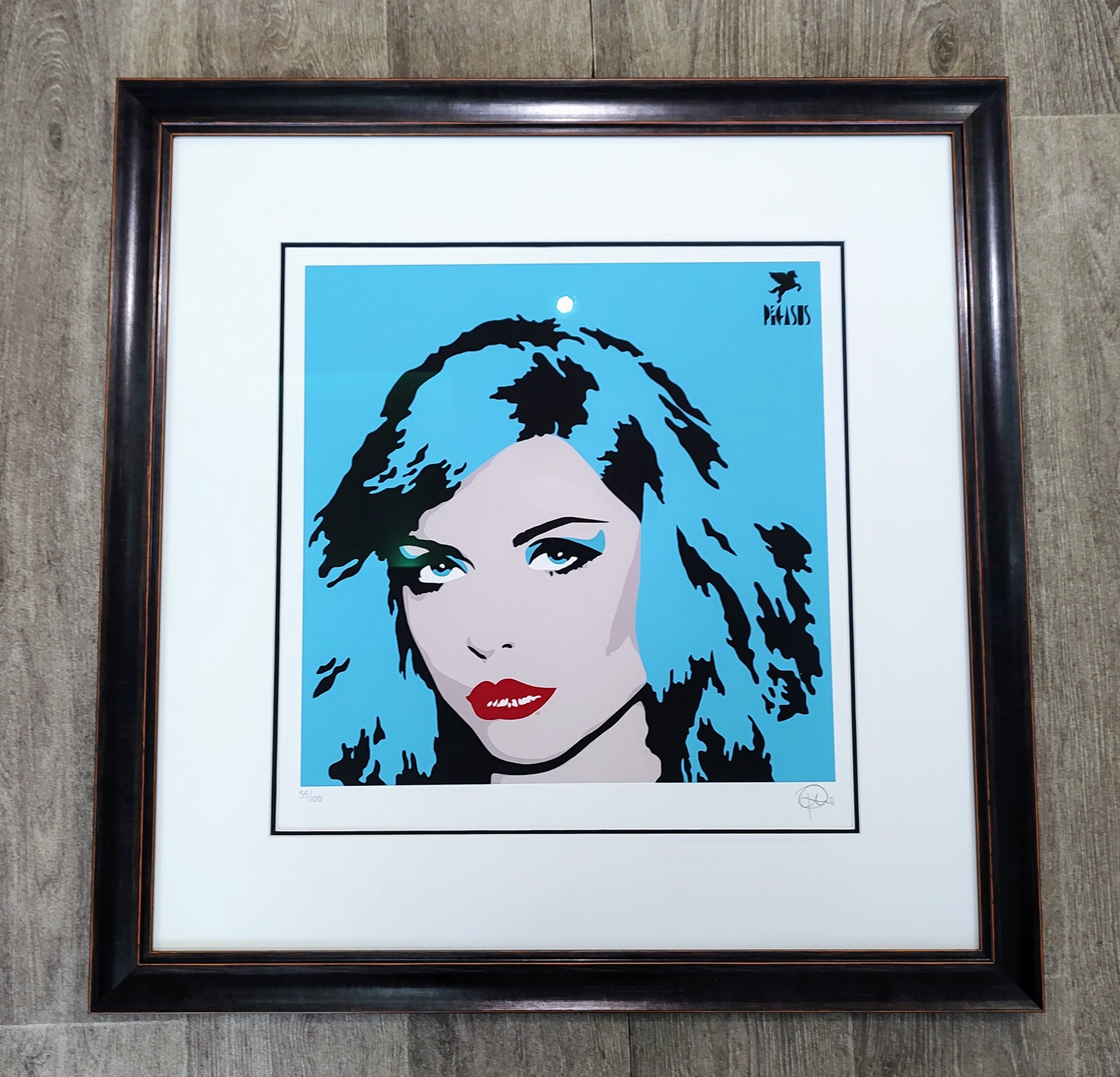 Pegasus- Debbie- Blue, Framed Limited Edition Pop Art Mounted Print of Blondie - Primrose Gallery and Framing