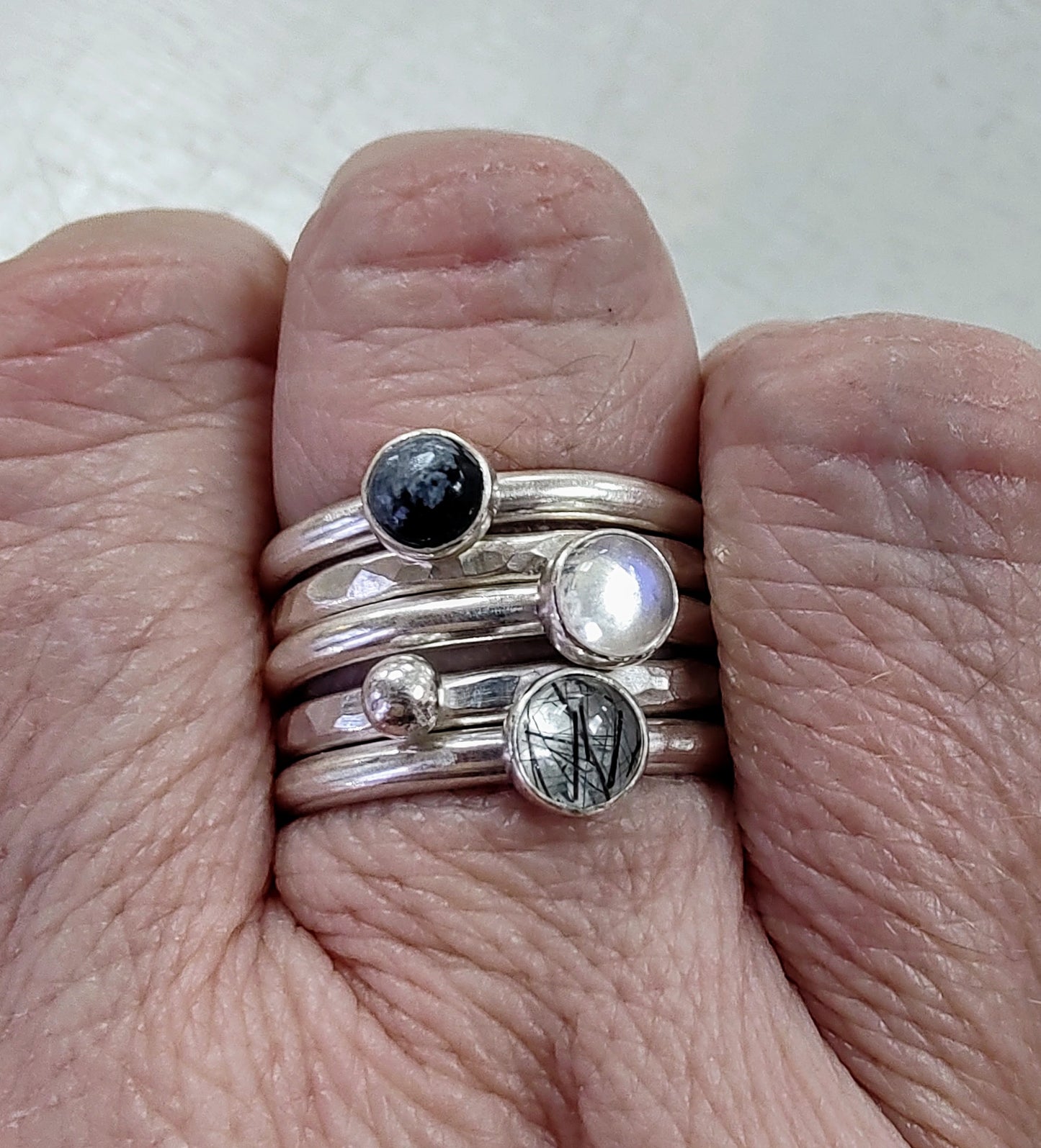 Zoe Ruth- Silver Gemstone Stacking Ring Set, Winter