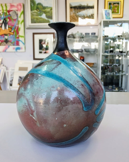 Nigel Gossage, Black Rose Ceramics- Raku Bulbous Vase, Hand made Ceramic