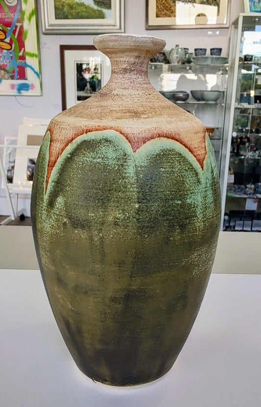 Nigel Gossage, Black Rose Ceramics- Raku Large Stem Vase, Hand made Ceramic