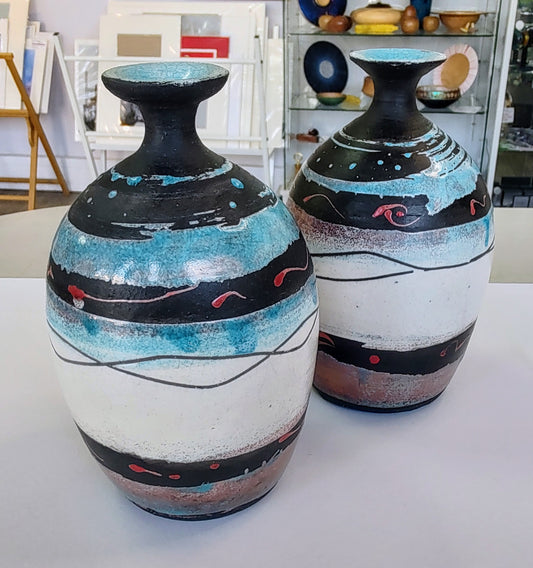 Nigel Gossage, Black Rose Ceramics- Raku Wave Stem Vase, Hand made Ceramic