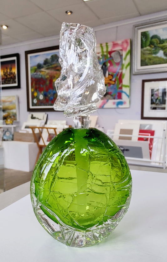Bob Crooks- Hand Blown Glacier Glass Scent/Perfume Bottle, Lime Green