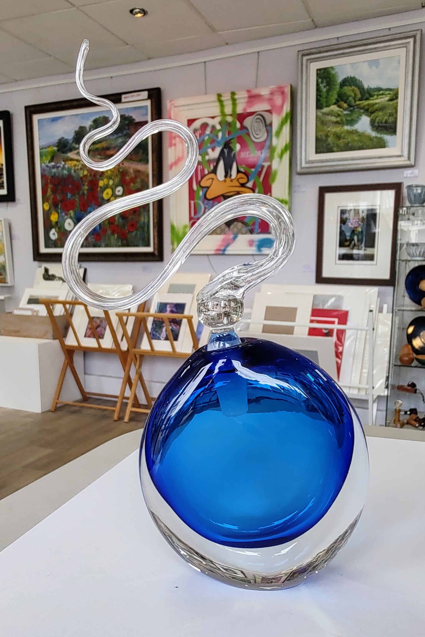 Bob Crooks- Hand blown Glass Wave Bottle, Blue