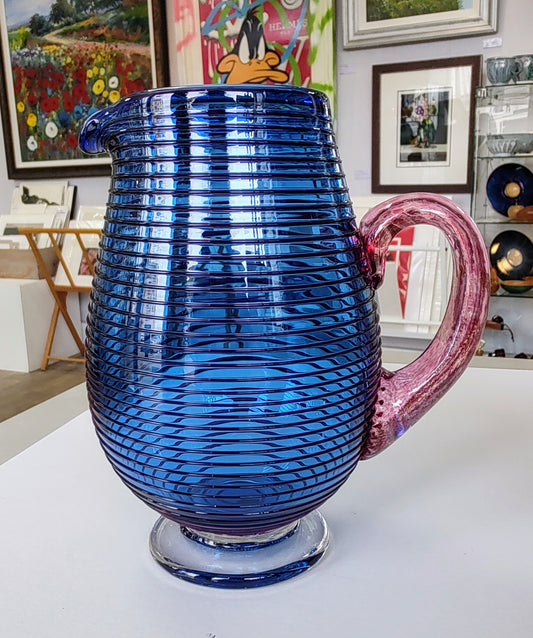 Bob Crooks-  Hand Blown Britsh Made Venetian Glass Jug, Small, Blue