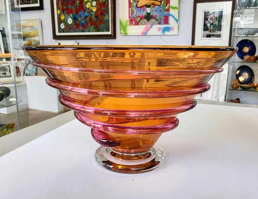 Bob Crooks-Hand Blown British Made Spiral Glass Bowl, Small Amber