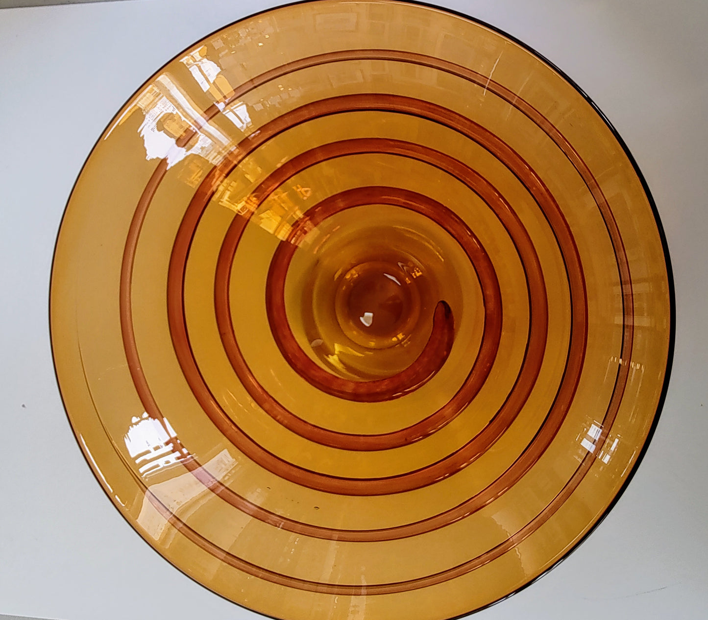 Bob Crooks-Hand Blown British Made Spiral Glass Bowl, Small Amber