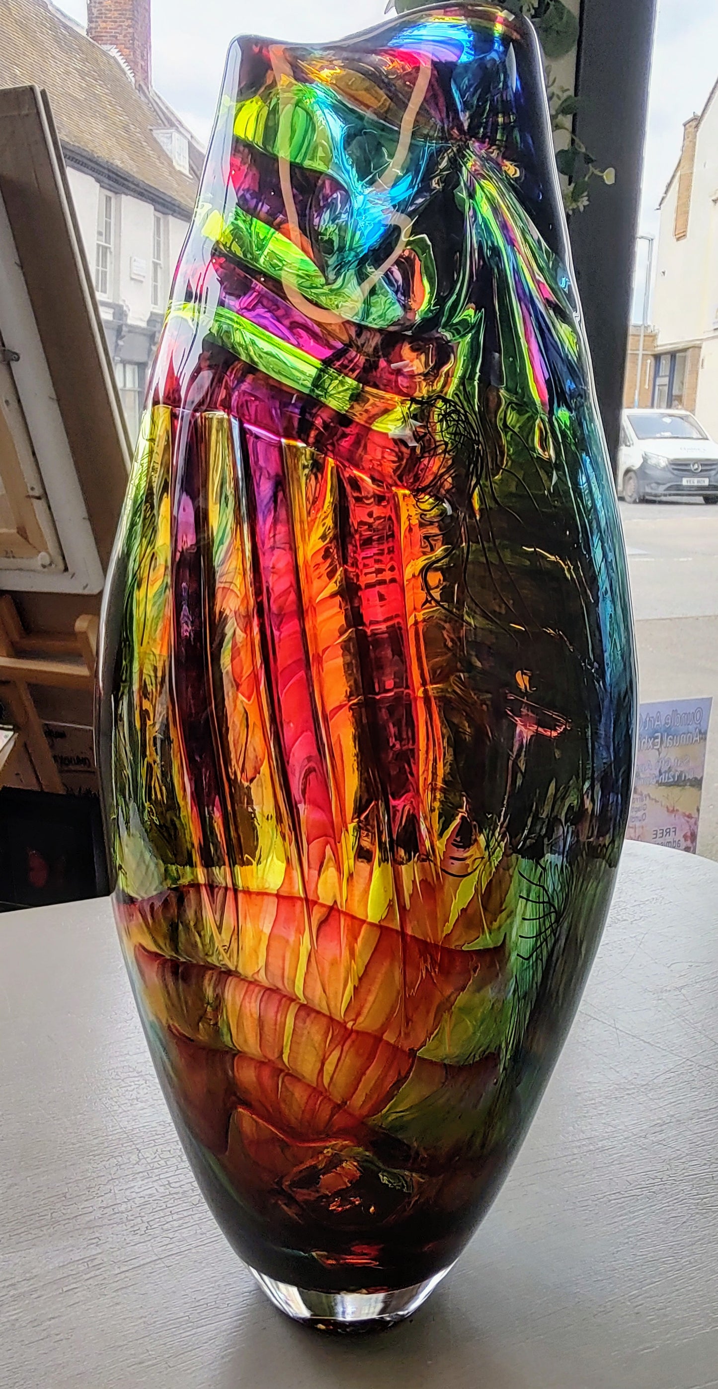 Bob Crooks-Parakeet, Unique Hand Blown British Glass Vase