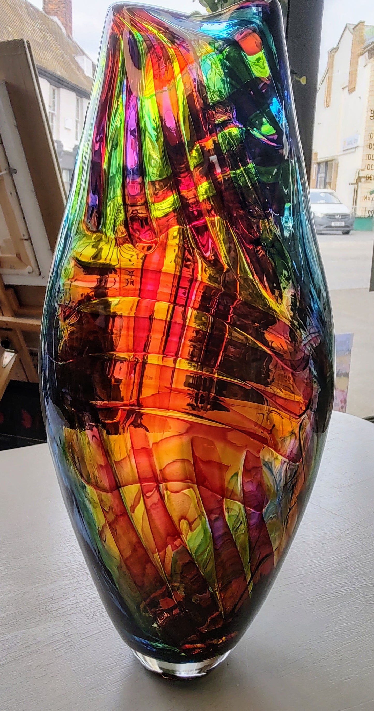 Bob Crooks-Parakeet, Unique Hand Blown British Glass Vase