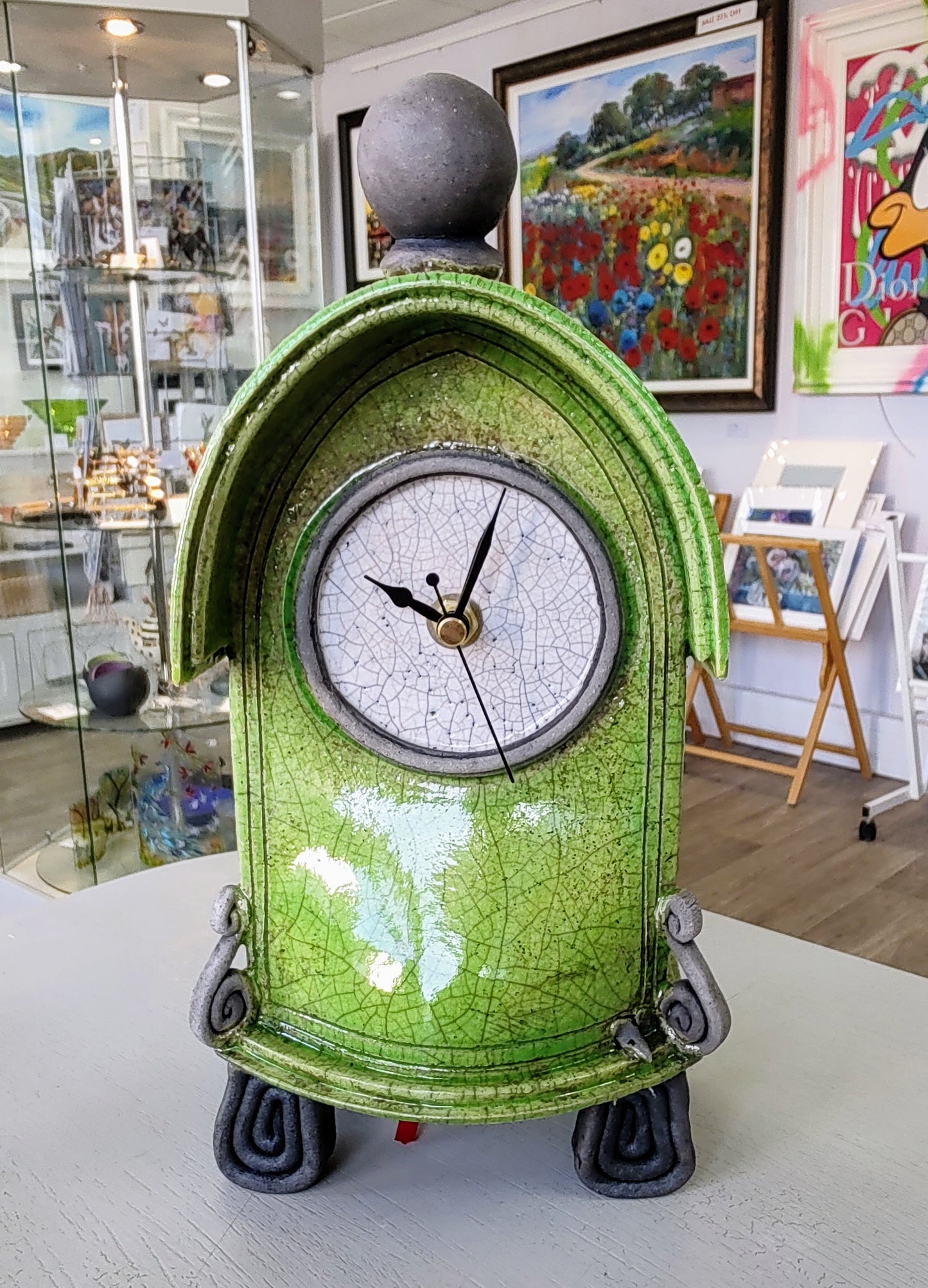 Stonesplitter- Medium Lime Green Raku Clock