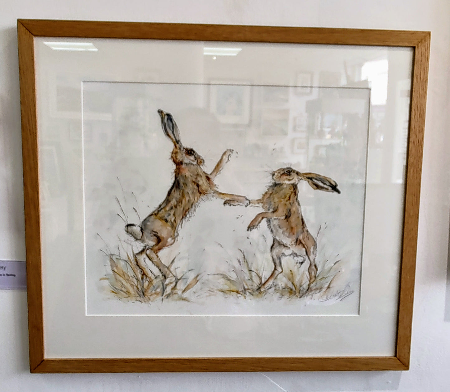 Anne Gilbert - Spring Hares, Original Watercolour of Boxing Hares
