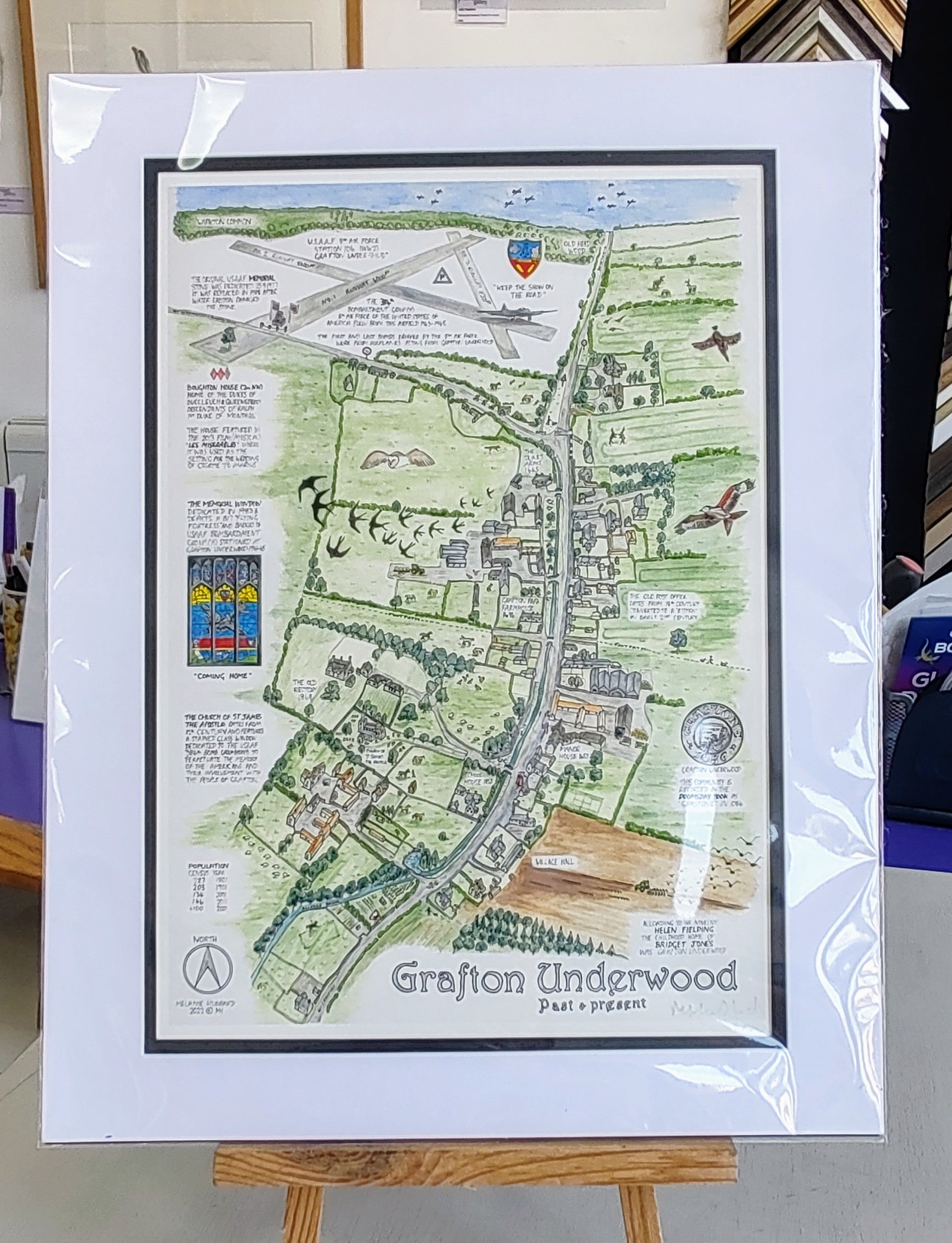 Melanie Hubbard - Grafton Underwood illustrated Map, Limited Edition Print - Primrose Gallery and Framing