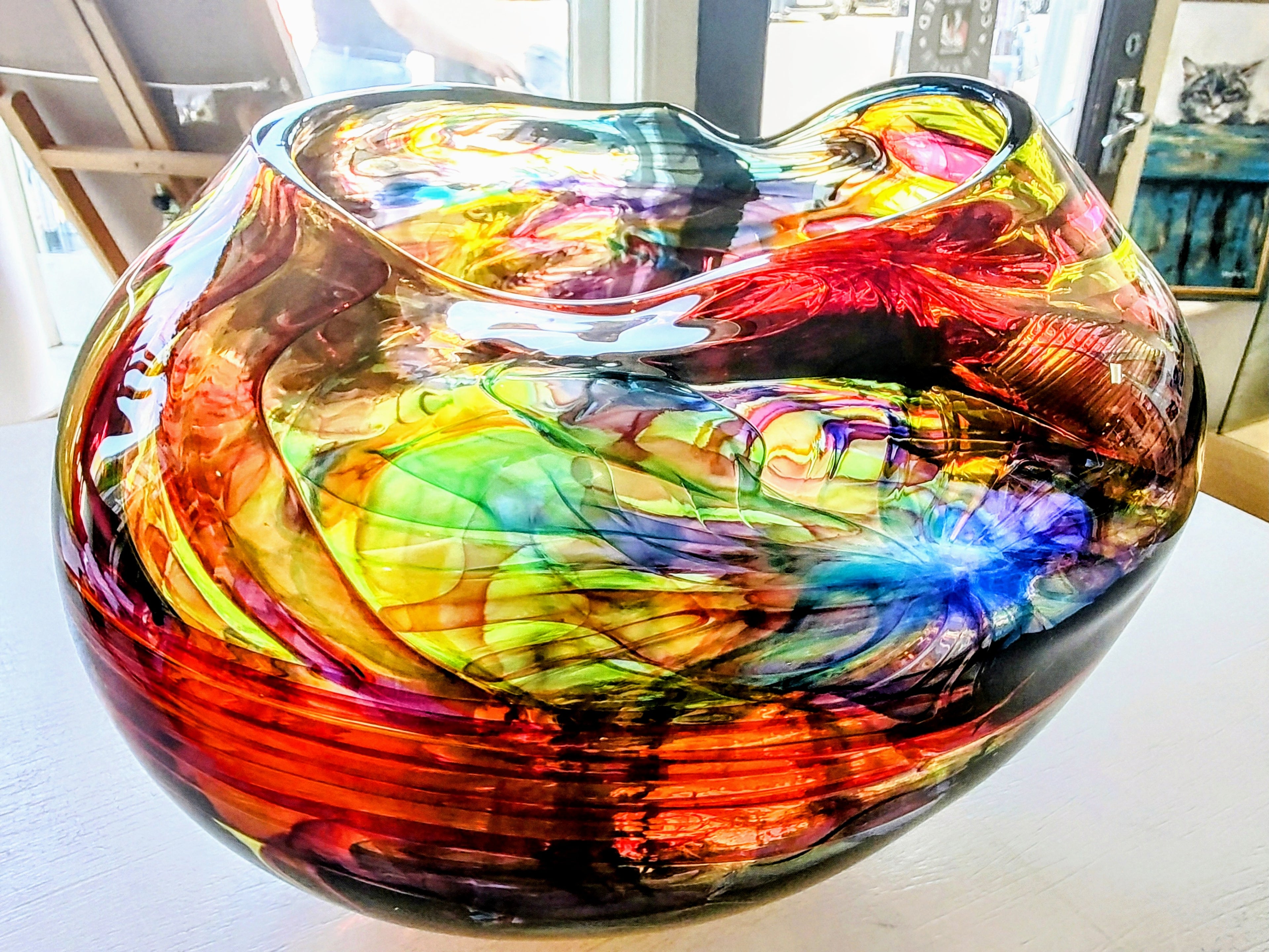 Bob Crooks-Parakeet, Unique Hand Blown British Glass Bowl - Primrose Gallery and Framing