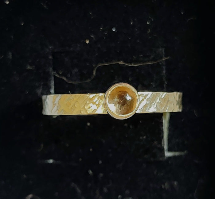 Zoe Ruth- Silver Wide Hammered Smokey Quartz Ring size U.5