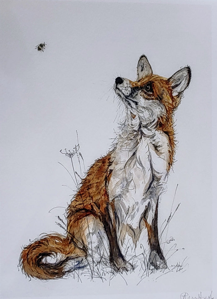 Anne Gilbert - Fox and Bee, Mounted limited Edition Print