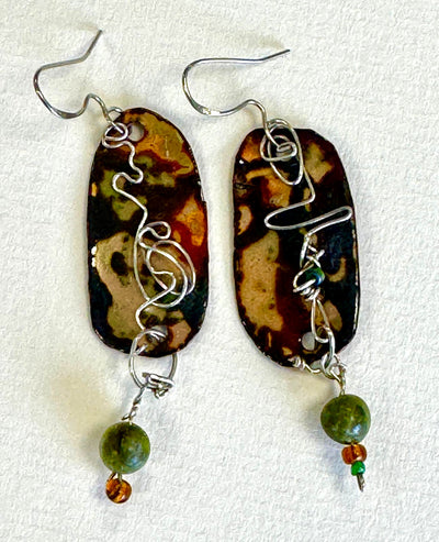 Ruby Hunt - Enamel Earrings with silver wire detail - Primrose Gallery and Framing