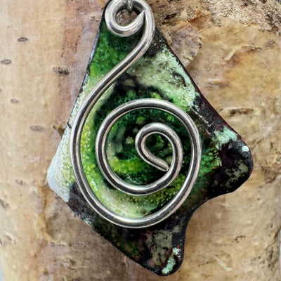 Ruby Hunt - Green Diamond Shaped Enamel Pendant - Primrose Gallery and Framing