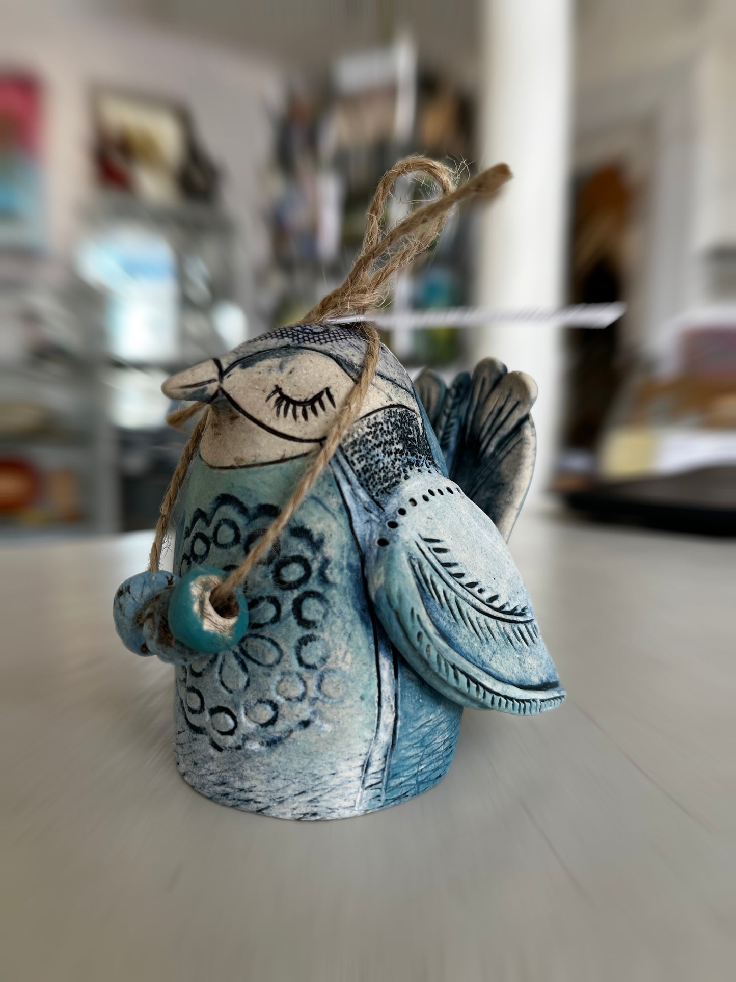 Marika Du Plessis- Small ceramic blue bird with lace details