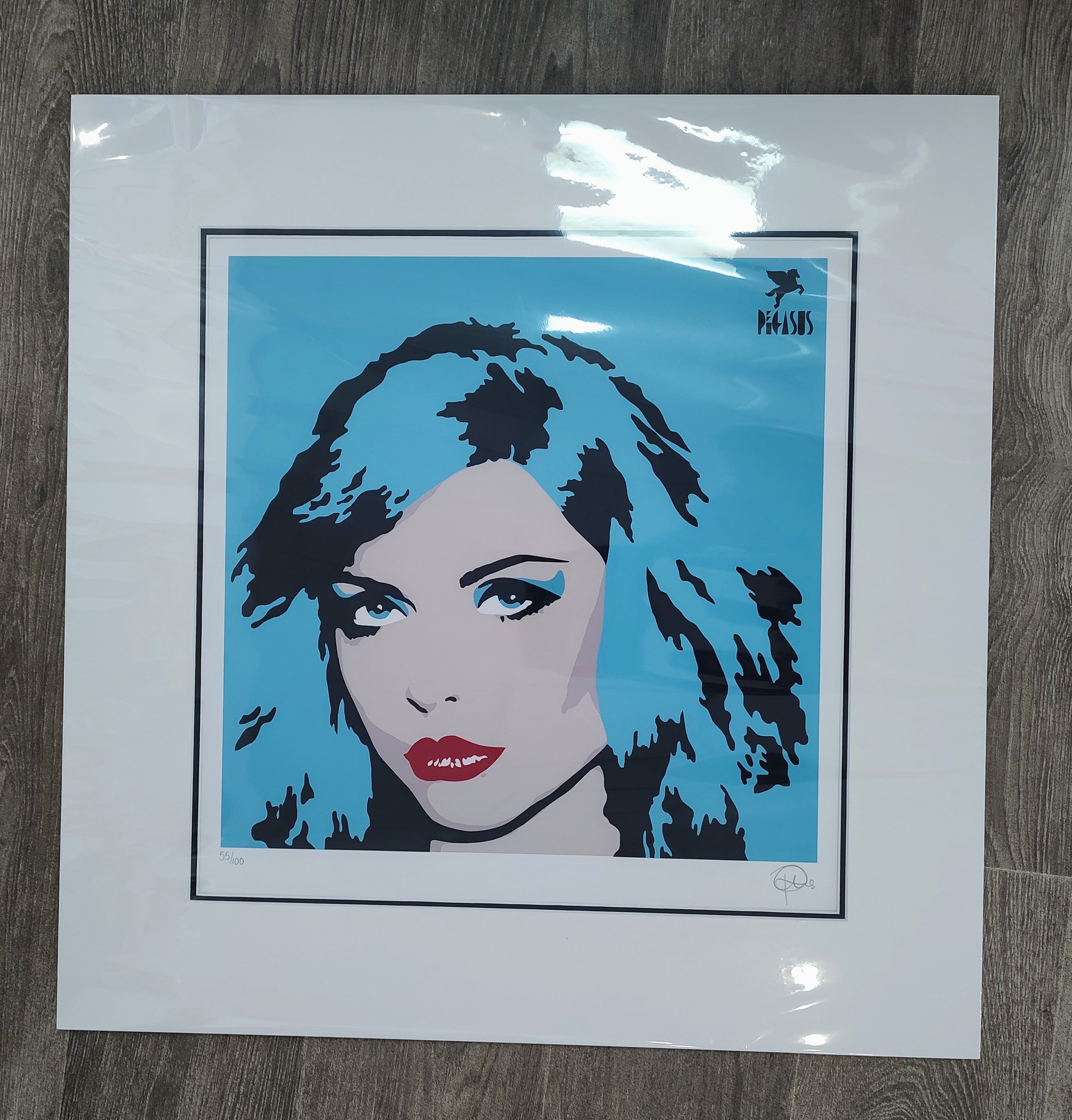 Pegasus- Debbie- Blue, Framed Limited Edition Pop Art Mounted Print of Blondie - Primrose Gallery and Framing