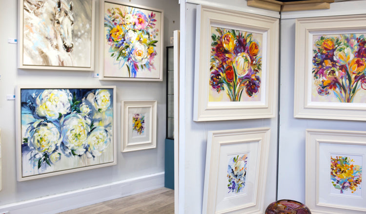 Colourful floral paintings displayed at Primrose Gallery