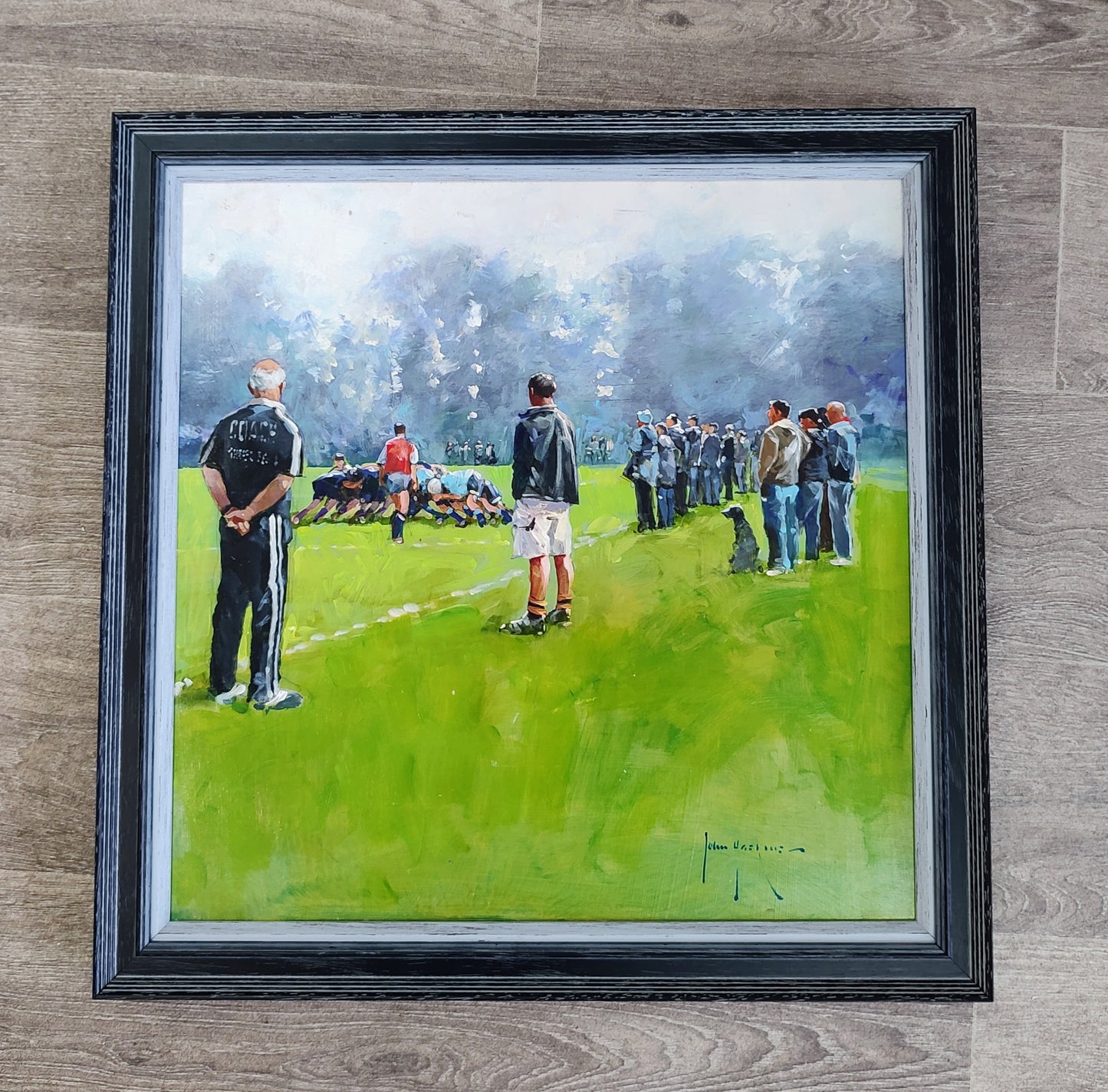 John Haskins art- 'Scrum' Framed Original on Board of a Rugby Match