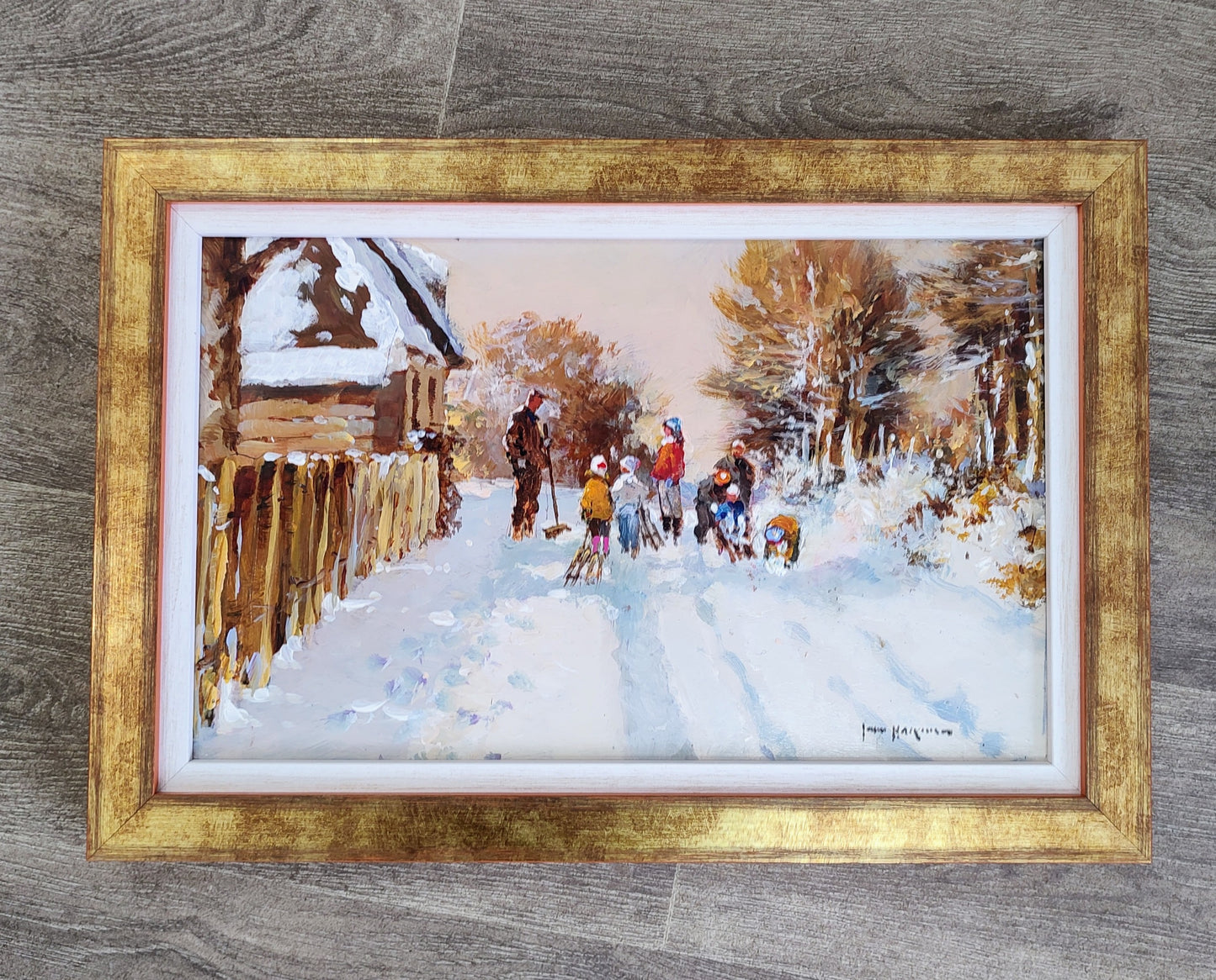 John Haskins art- 'Return of the Winter Sports Team' Framed Original Snow Scene