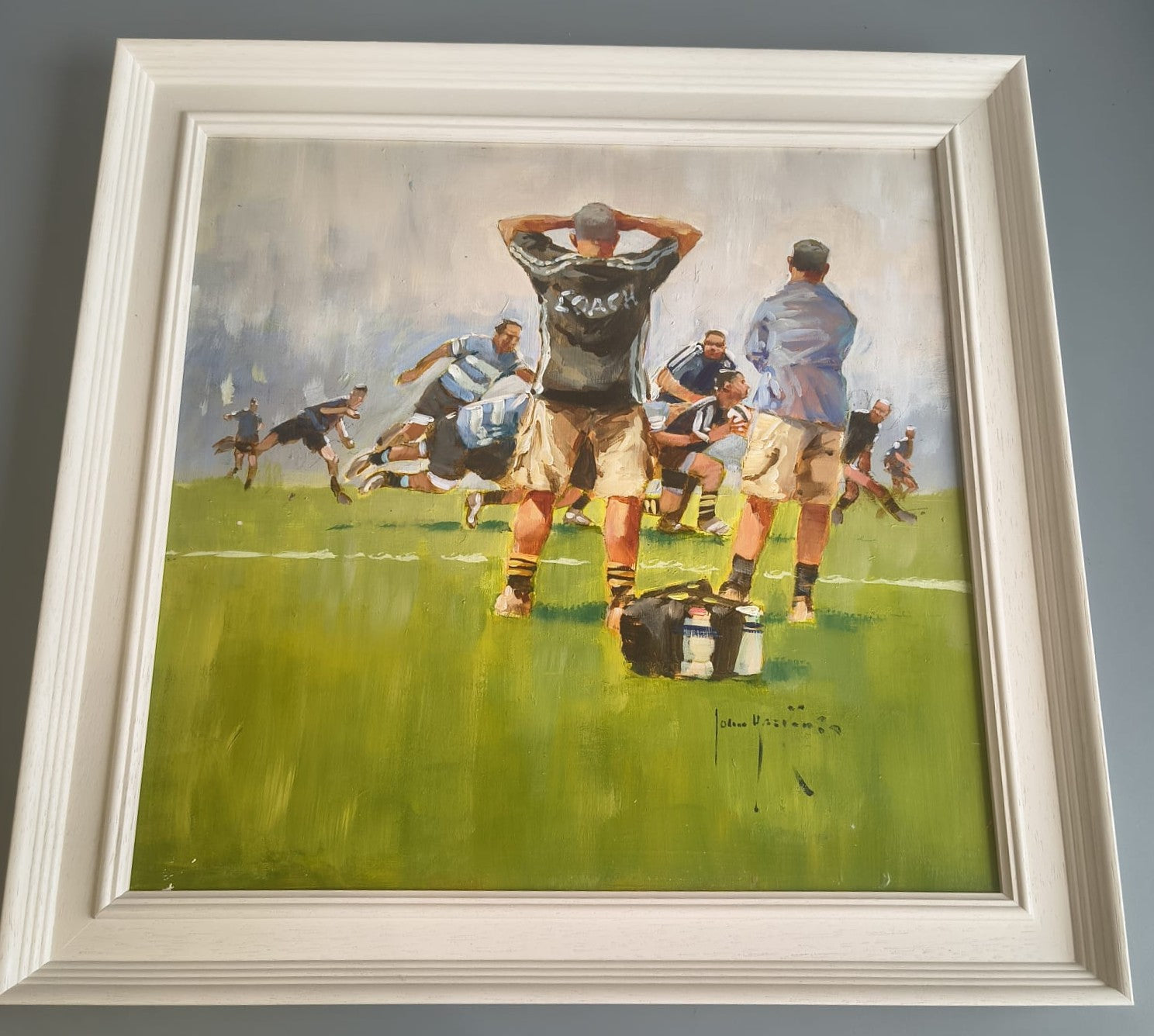 John Haskins art- 'The Coach', Original Oil on Board, Framed - Primrose Gallery and Framing