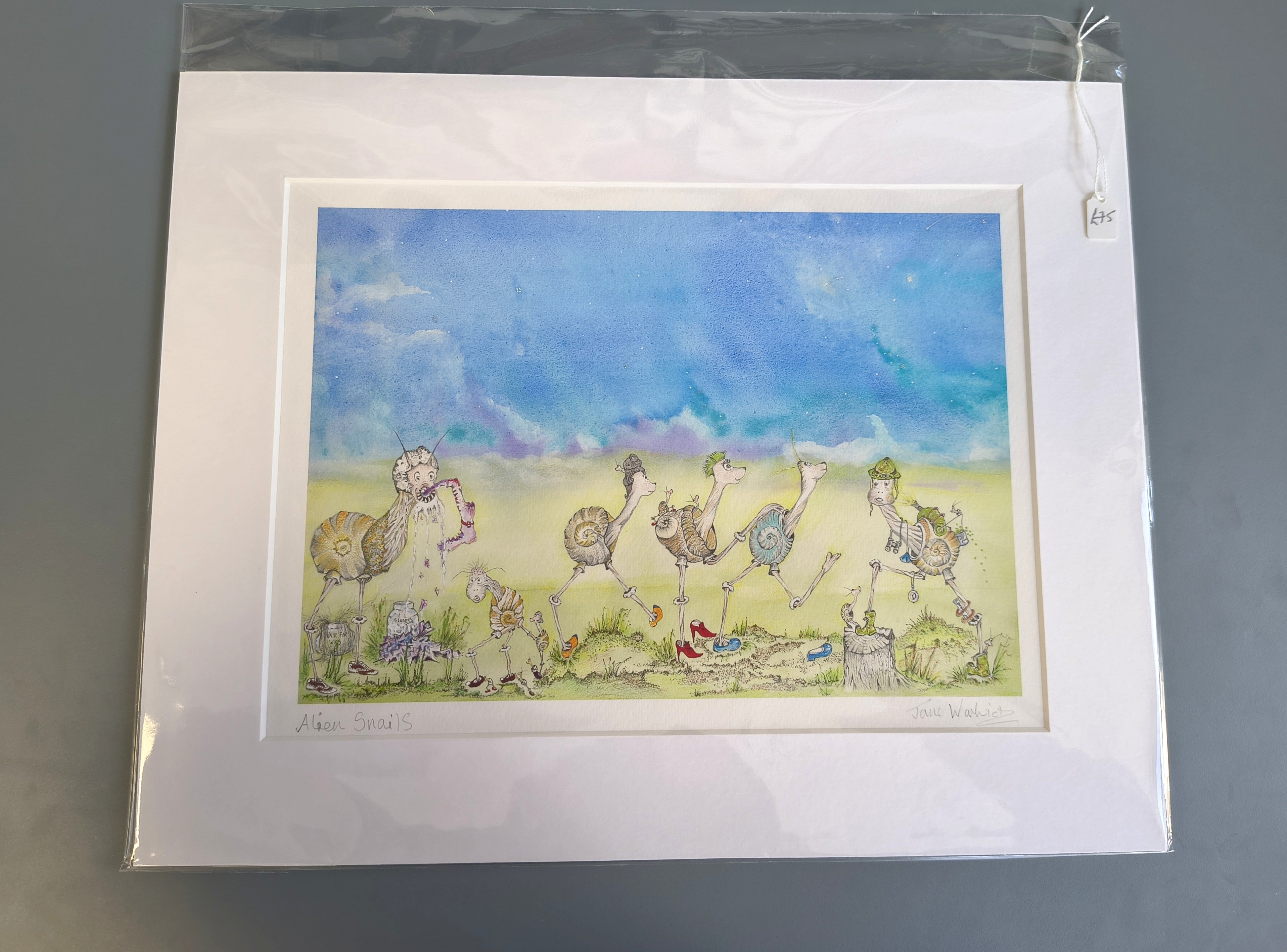 Jane Warwick -Alien Snails, Mounted Ltd Edition Hand Embellished Print - Primrose Gallery and Framing