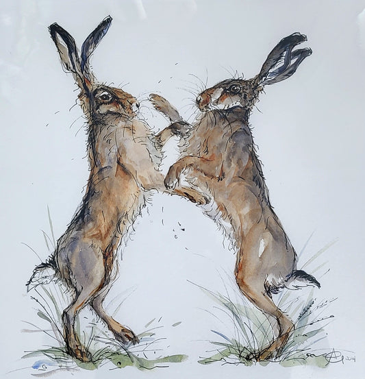 Anne Gilbert - Boxing Spring Hares limited Edition Print