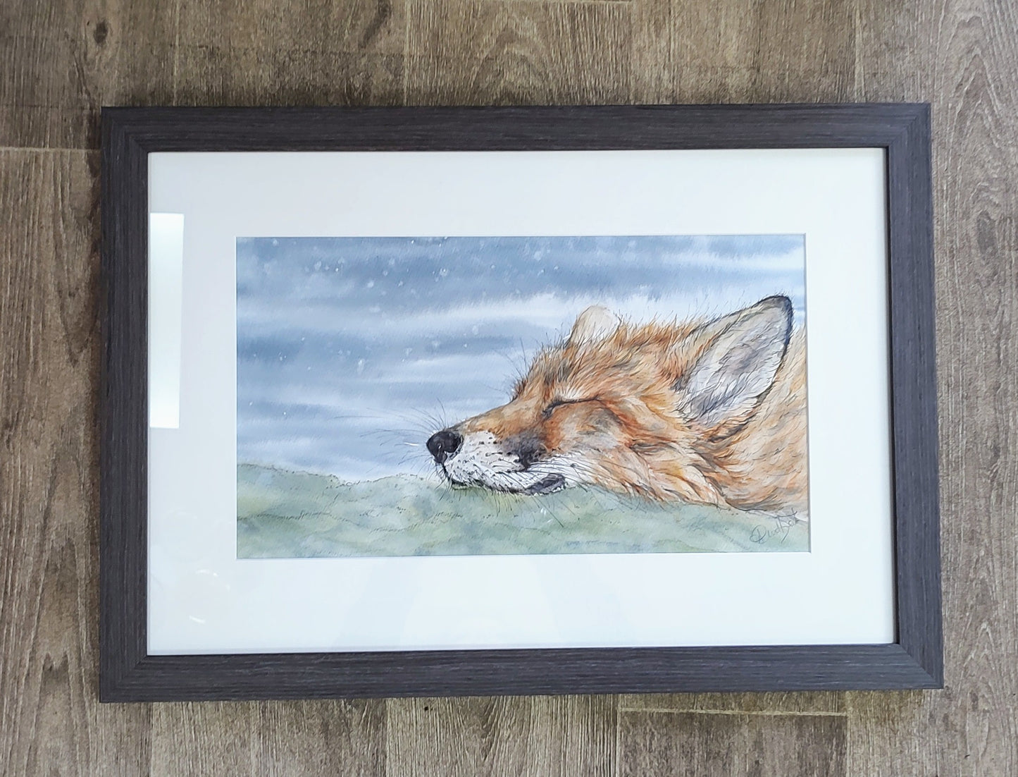 Anne Gilbert - Twilight Dreams, Original Watercolour of a Sleeping Fox
