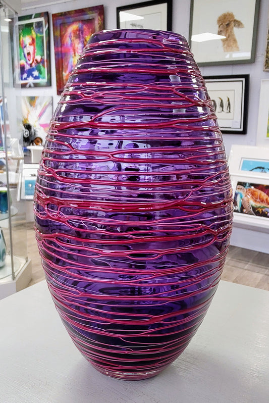 Bob Crooks-Hand Blown British Made Bound Glass Purple Vase, Tall