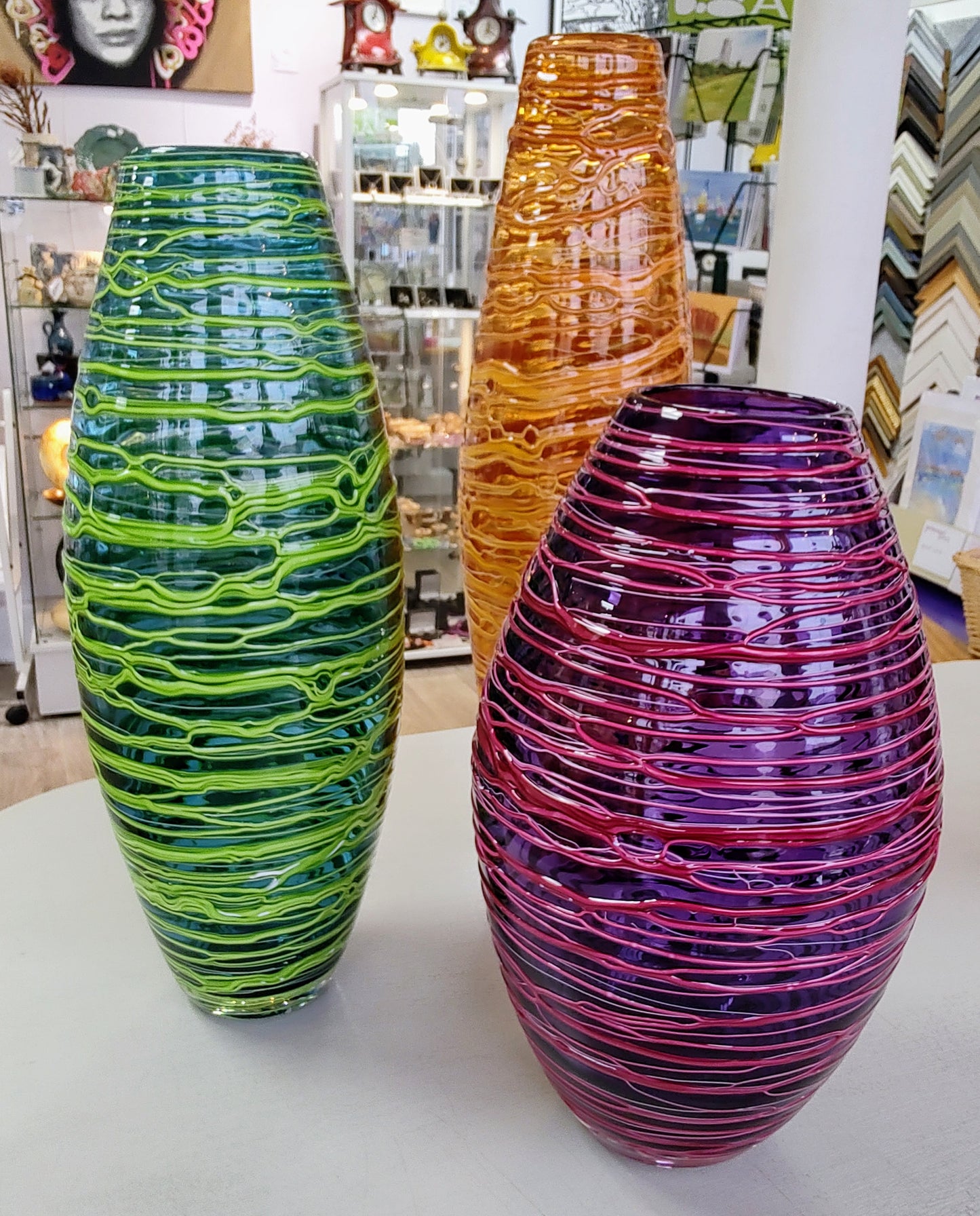 Bob Crooks-Hand Blown British Made Bound Glass Amber Vase, Tall