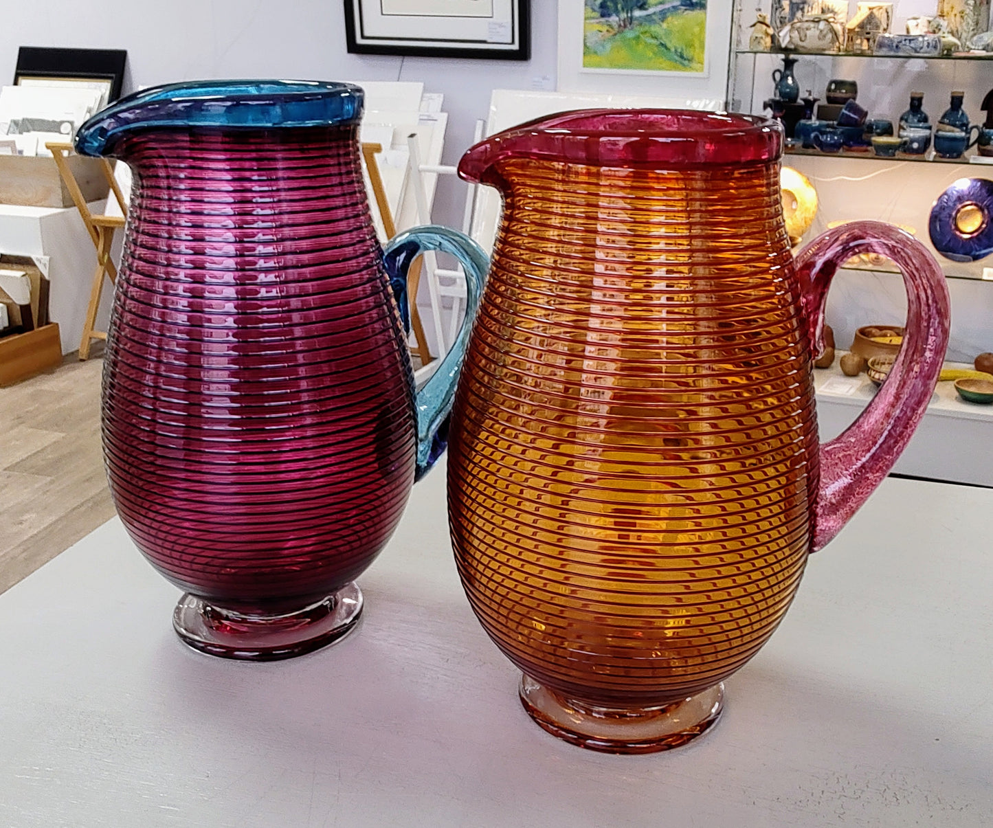 Bob Crooks-  Hand Blown Britsh Made Venetian Glass Jug, Tall Amber