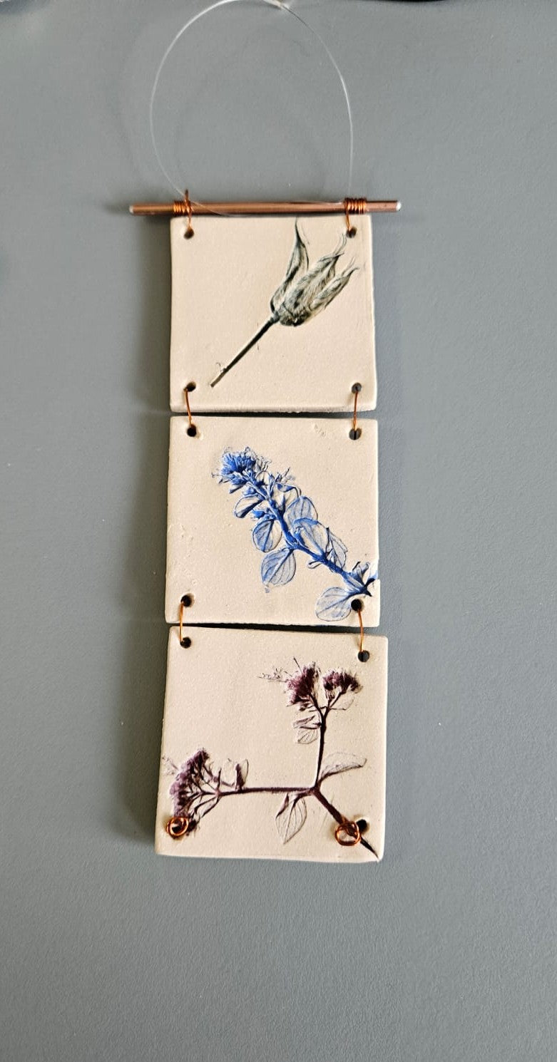 Dawn Isaac- Nature Inspired Impressed Ceramic Hanging Tiles, 3 Tile (3 Colours)