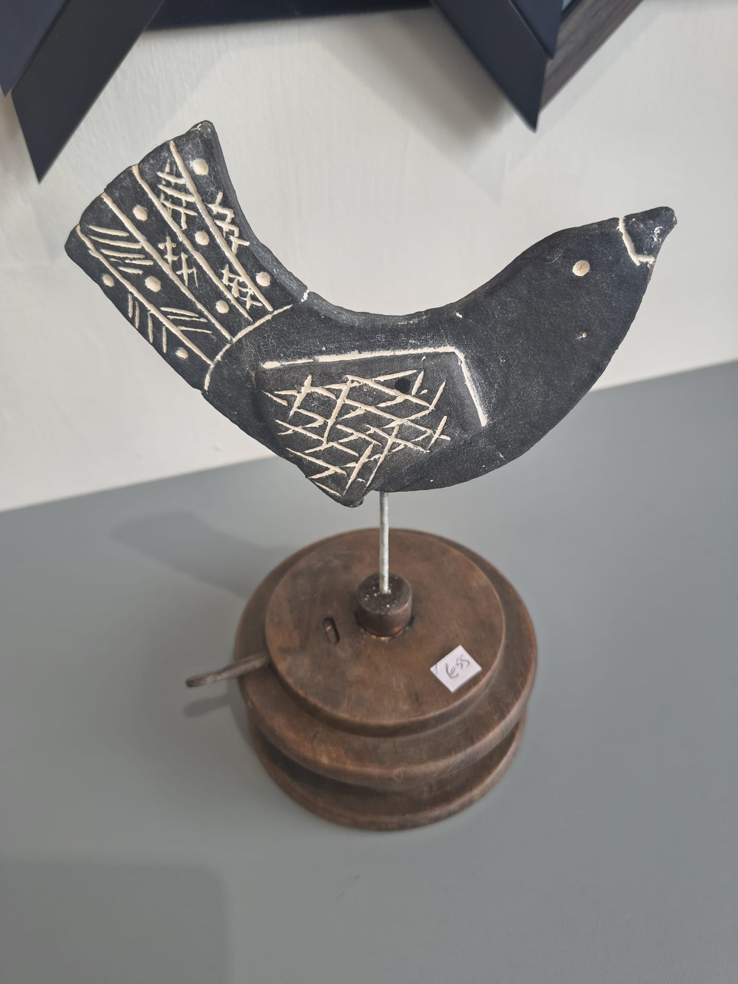 Dawn Isaac- Black Ceramic Bird on Vintage Wooden Plinth
