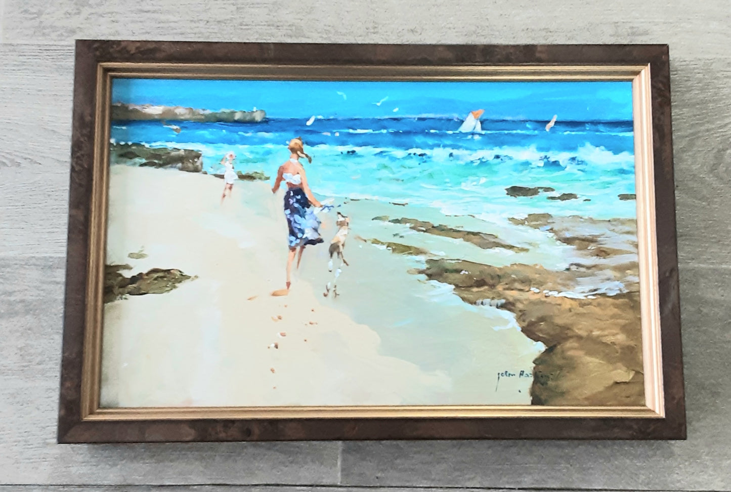 John Haskins art- 'Edge of the Tide', Original Oil on Board, Framed