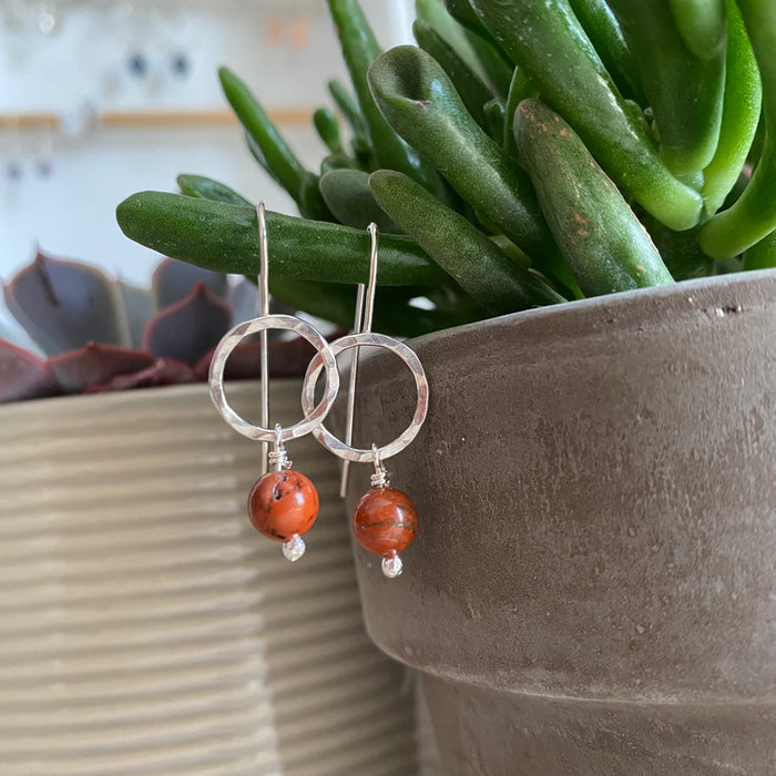 Zoe Ruth - Jasper Stones & Hammered Silver Circle Earrings