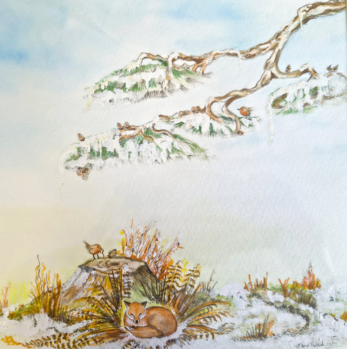 Jane Warwick - Little Red, Original Mounted pen, Ink and Watercolour