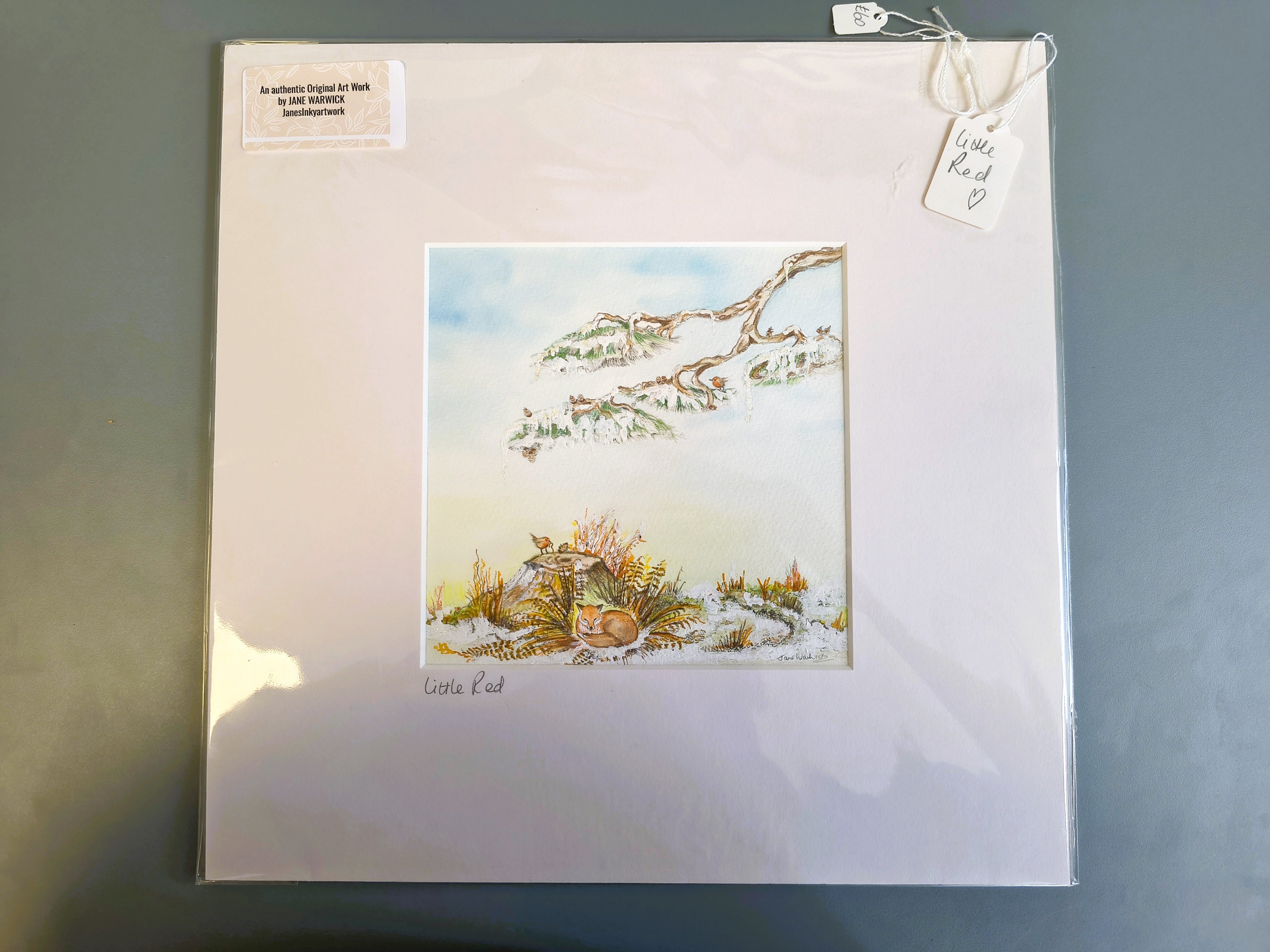 Jane Warwick - Little Red, Original Mounted pen, Ink and Watercolour - Primrose Gallery and Framing